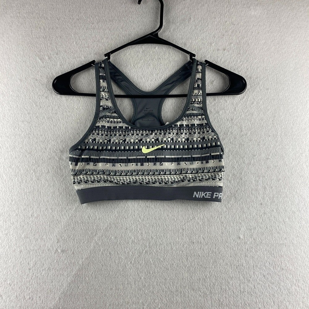 Nike Pro Sports Bra Womens M Medium Gray Dri-Fit Racerback Geometric Breathable
